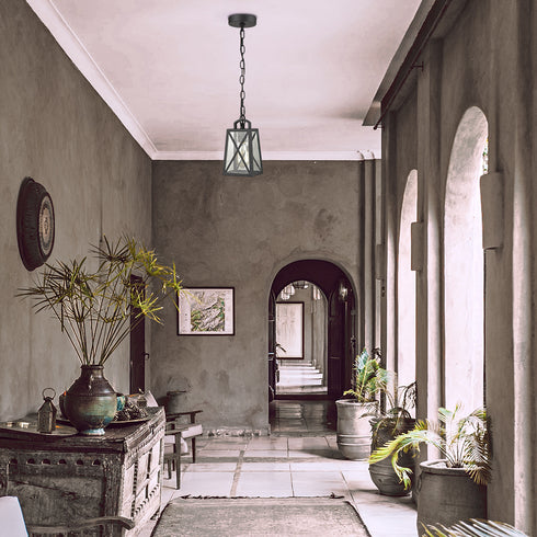 Industrial Exterior Pendant Light Hanging Matte Black Lantern Porch Light